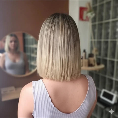 Keratina vs. Botox Capilar – Luna Peluquería y Estética Estilista aplicando tratamiento capilar con pincel en el cabello de una clienta en el salón.